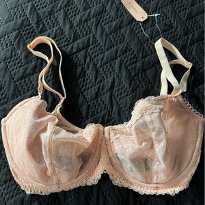 Peach unlined Swiss dot bra 32F